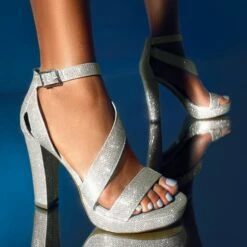 High Heel Platform Pump Sandals SILVER