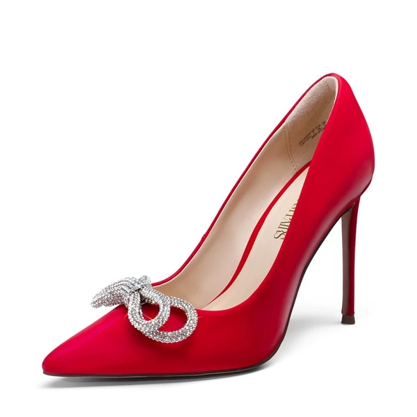 Rhinestone Bows Stiletto Pumps RED 7 Rhinestone Bows Stiletto Pumps RED - Image 5