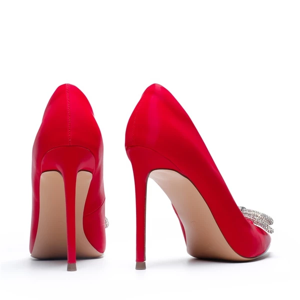 Rhinestone Bows Stiletto Pumps RED 8 Rhinestone Bows Stiletto Pumps RED - Image 6