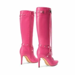 Studded Cross-over Strap Stiletto Heel Boots HOT PINK -DREAM PAIRS Sales 0936 hot pink4