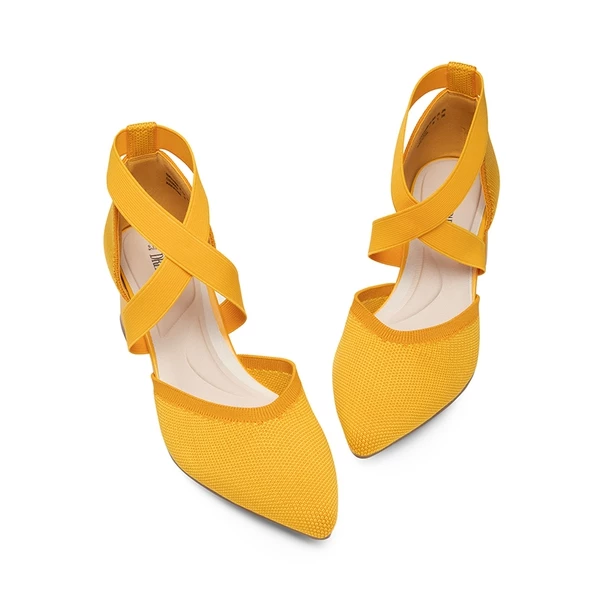 Pointed Toe Criss Cross Pumps YELLOW-ECO 6 Pointed Toe Criss Cross Pumps YELLOW-ECO - Image 4