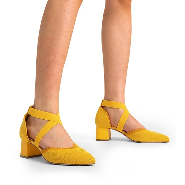 Pointed Toe Criss Cross Pumps YELLOW-ECO 4 Pointed Toe Criss Cross Pumps YELLOW-ECO - Image 2