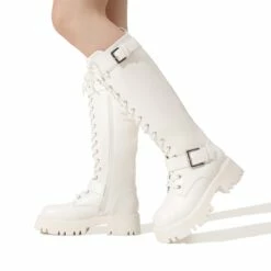 Lug Sole Platform Motorcycle Boots WHITE -DREAM PAIRS Sales 0943 WHITE 7