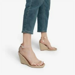 Espadrilles Square Toe Wedge Sandals CLEAR -DREAM PAIRS Sales 0944 30
