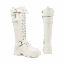 Lug Sole Platform Motorcycle Boots WHITE -DREAM PAIRS Sales 0944 WHITE 3