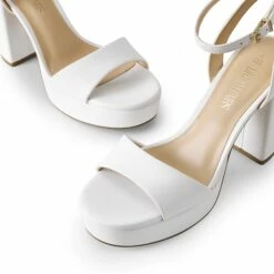 Ankle-Strap Platform Chunky High Heel Sandals WHITE-PU
