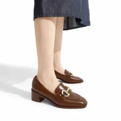 Square Toe Chunky Heel Metallic Loafers BROWN PU -DREAM PAIRS Sales 0947 棕色6