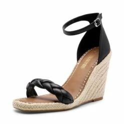Espadrilles Braided Strap Square Toe Wedge Sandals BLACK -DREAM PAIRS Sales 0950 BLACK 1