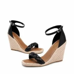 Espadrilles Braided Strap Square Toe Wedge Sandals BLACK -DREAM PAIRS Sales 0950 BLACK 3