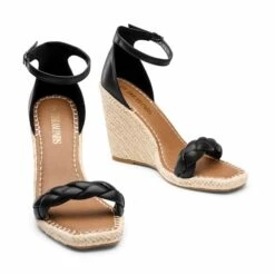 Espadrilles Braided Strap Square Toe Wedge Sandals BLACK -DREAM PAIRS Sales 0950 BLACK 4