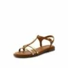 Metal Buckle Gladiator T-Strap Flat Sandals BROWN -DREAM PAIRS Sales 0952 BROWN 1
