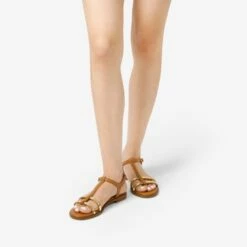 Metal Buckle Gladiator T-Strap Flat Sandals BROWN 10 Metal Buckle Gladiator T-Strap Flat Sandals BROWN -DREAM PAIRS Sales 0952 BROWN 5