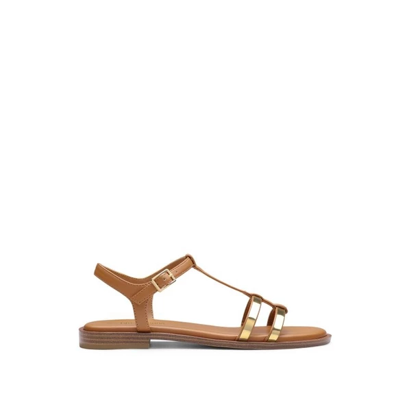 Metal Buckle Gladiator T-Strap Flat Sandals BROWN 5 Metal Buckle Gladiator T-Strap Flat Sandals BROWN - Image 3