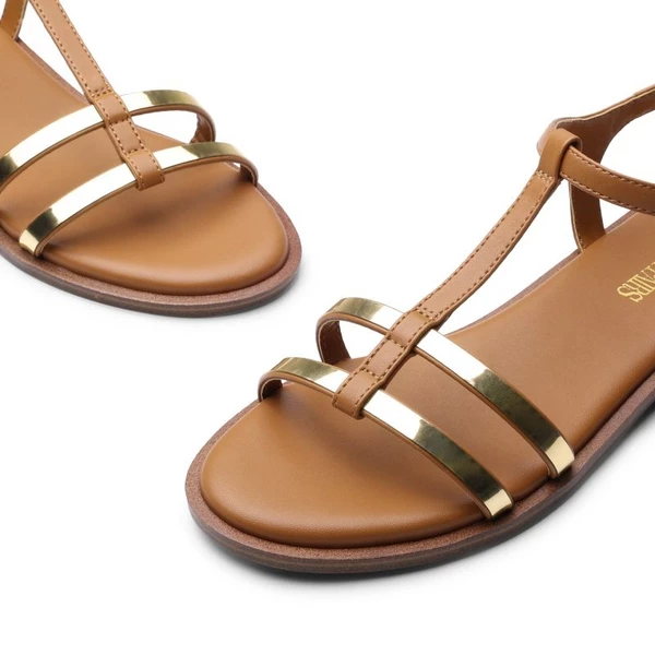 Metal Buckle Gladiator T-Strap Flat Sandals BROWN 4 Metal Buckle Gladiator T-Strap Flat Sandals BROWN - Image 2