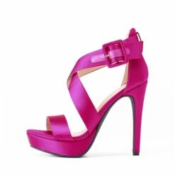 Platform Criss Cross High Stiletto Sandals HOT PINK-SATIN 7 Platform Criss Cross High Stiletto Sandals HOT PINK-SATIN -DREAM PAIRS Sales 0955 HOT PINK 2