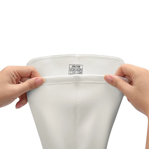 Vegan Leather Chunky Stretch Knee-High Boots WHITE 9 Vegan Leather Chunky Stretch Knee-High Boots WHITE - Image 7