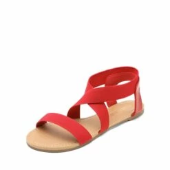 Elastic Ankle Strap Flat Sandals RED -DREAM PAIRS Sales 1 10