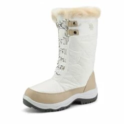 Fur Mid Calf Snow Boots BEIGE WHITE 10 Fur Mid Calf Snow Boots BEIGE WHITE -DREAM PAIRS Sales 1 102