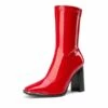 Chunky Square Toe Mid Calf Boots RED PU -DREAM PAIRS Sales 1 104
