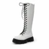 Lace Up Knee High Boots WHITE PU