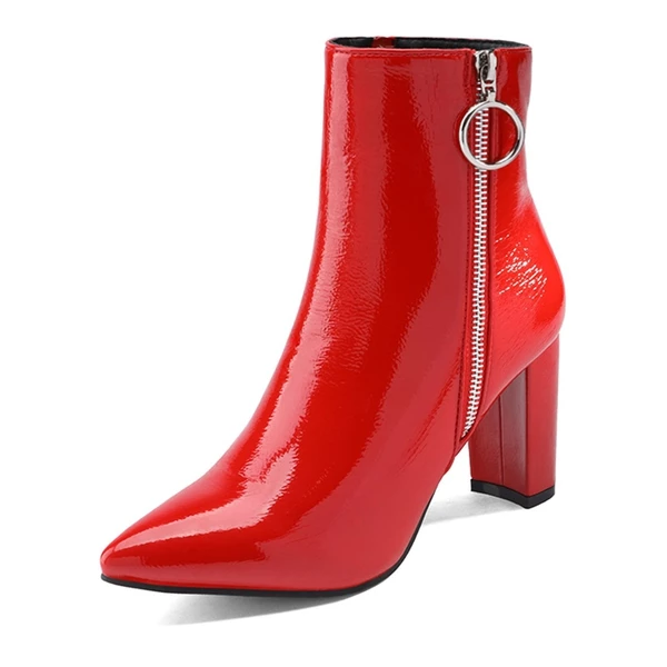 Chunky High Heel Ankle Boots RED PAT 4 Chunky High Heel Ankle Boots RED PAT - Image 2