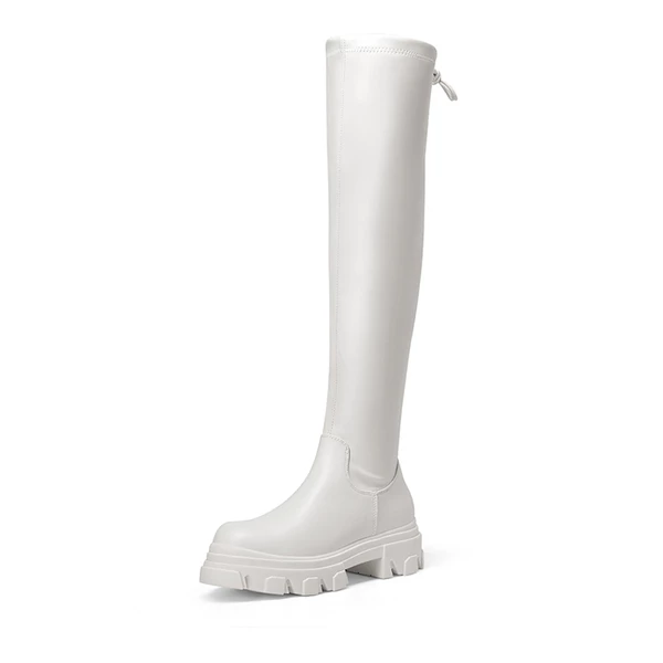 Ikon Stretchy Over The Knee Boots WHITE PU 3 Ikon Stretchy Over The Knee Boots WHITE PU