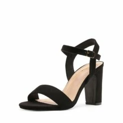 Open Toe Ankle Strap Chunky Heel Sandals BLACK SUEDE -DREAM PAIRS Sales 1 13