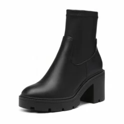 Elastic Chunky Heel Lug Sole Booties BLACK PU 11 Elastic Chunky Heel Lug Sole Booties BLACK PU -DREAM PAIRS Sales 1 139