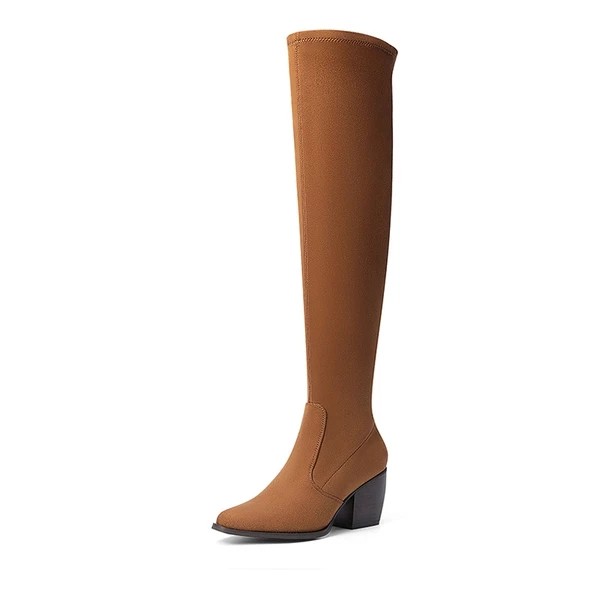 Pointed Toe Thigh High Boots BROWN SUEDE 4 Pointed Toe Thigh High Boots BROWN SUEDE - Image 2