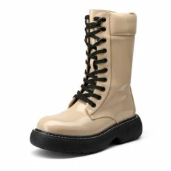 Platform Mid Calf Lace Up Combat Boots NUDE -DREAM PAIRS Sales 1 146