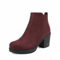 Low Heel Chunky Ankle Boots BURGUNDY -DREAM PAIRS Sales 1 152