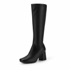 Desire Square Toe Chunky Knee High Gogo Boots BLACK PU -DREAM PAIRS Sales 1 154