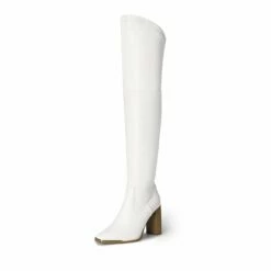Square Toe High Heel Over The Knee Boots WHITE PU -DREAM PAIRS Sales 1 160