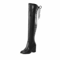 Over The Knee Block Heel Boots BLACK PU
