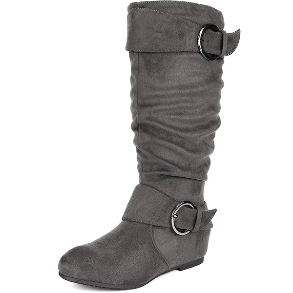 Low Heel Knee High Boots GREY SUEDE 4 Low Heel Knee High Boots GREY SUEDE - Image 2
