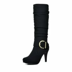 Dream Pairs Women's Winter High Heel Knee High Boots BLACK