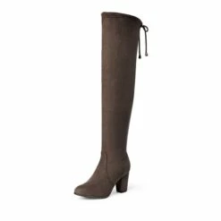 Block Heel Over The Knee Boots KHAKI
