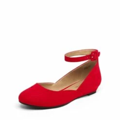 Comfortable Ankle Strap Low Wedge Flats RED SUEDE -DREAM PAIRS Sales 1 182