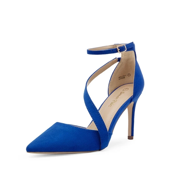 Pointed Toe Ankle Strap High Heel Pump Shoes ROYAL BLUE SUEDE 5 Pointed Toe Ankle Strap High Heel Pump Shoes ROYAL BLUE SUEDE - Image 3