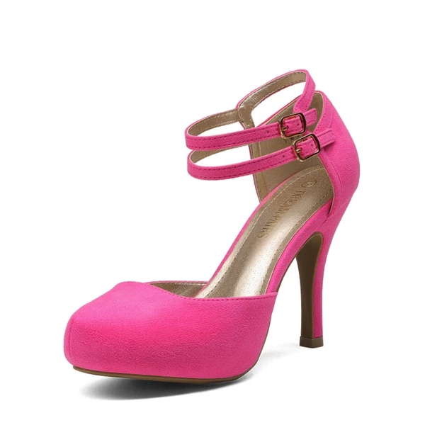 Double Ankle Strap Heel Pumps FUCHSIA SUEDE 5 Double Ankle Strap Heel Pumps FUCHSIA SUEDE - Image 3
