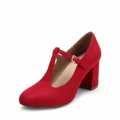 T-Strap Mary Jane Pumps With Chunky Heel RED -DREAM PAIRS Sales 1 223