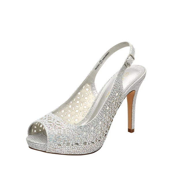 Peep Toe Rhinestone Pumps SILVER GLITTER 4 Peep Toe Rhinestone Pumps SILVER GLITTER - Image 3