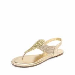 Elastic Gladiator Flat Sandals GOLD -DREAM PAIRS Sales 1 35