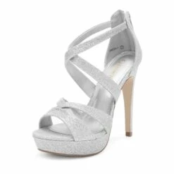 Stiletto Platform Pump Sandals SILVER GLITTER -DREAM PAIRS Sales 1 41