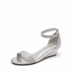 Ankle Strap Low Wedge Heel Sandals SILVER PLAID -DREAM PAIRS Sales 1 44