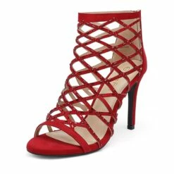 Strappy Stiletto Rhinestone Sandals RED -DREAM PAIRS Sales 1 58