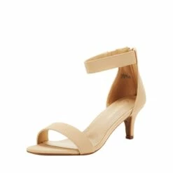 Ankle Strap Open Toe Kitten Heel Sandals NUDE NUBUCK -DREAM PAIRS Sales 1 59