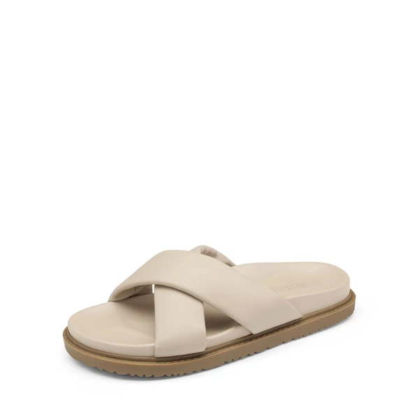 Open Toe Crisscross Slide Flat Sandals BEIGE WHITE 4 Open Toe Crisscross Slide Flat Sandals BEIGE WHITE - Image 2
