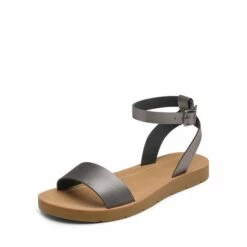 Ankle Strap Flat Buckle Sandals PEWTER PU