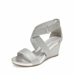 Elastic Ankle Strap Wedge Sandals SILVER GLITTER -DREAM PAIRS Sales 1 71
